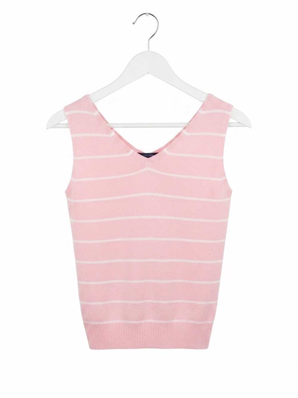 Striped V-Neck Pink Knit Tank Top - Picture 3 of 3